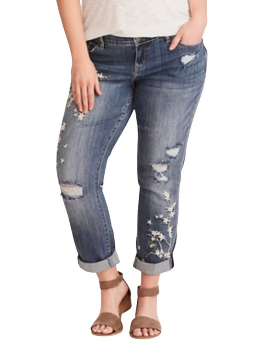 Torrid Premium Boyfriend Embroidered Jeans Mid-rise Distressed Stretch 20 NWT - Picture 9 of 15